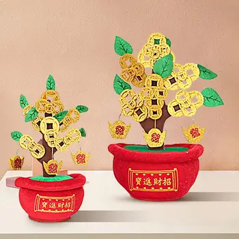 Изкуствен бонсай реалистичен китайски стил празнично пълнени донесе богатство съкровище подарък пари дърво фалшив саксийни растителни орнамент