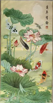 Изящна китайска стара копринена бродерия картина 