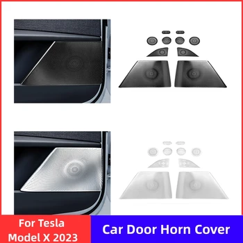 Капак на високоговорителя на вратата на автомобила Интериорен аудио защитен капак от неръждаема стомана за аксесоари за интериорна модификация на Tesla Model X 2023