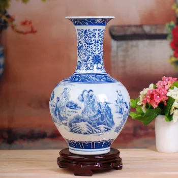 Класически Jingdezhen керамична ваза синьо бяло порцеланови орнаменти занаяти Начало Хол фигурки декорация Fengshui офис изкуство