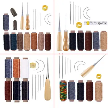 Кожен занаятчийски комплект за шиене Восъчна нишка Ръчни игли за шиене Шило за начинаещи Кожена тапицерия Ремонт, шиене, шиене