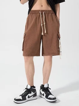 Летни мъжки свободни дънкови шорти, американски стил ежедневни панталони със средна дължина за студенти, вдъхновени от работно облекло - модерни дънки