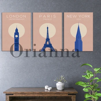 Лондон Париж Айфеловата кула Ню Йорк пътуване стена изкуство платно печат плакат модерен дом хол спалня офис декор живопис
