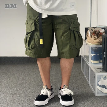 Лято Японско улично облекло Торбести шорти Карго Мъжко облекло Хараджуку Ежедневни прави панталони Корейски модерни шорти с няколко джоба