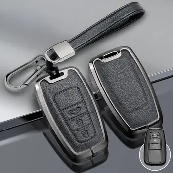 Моден метал + кожен калъф за ключ за кола Пълен капак за Toyota Prius Camry Corolla CHR C-HR RAV4 Land Cruiser Prado аксесоари