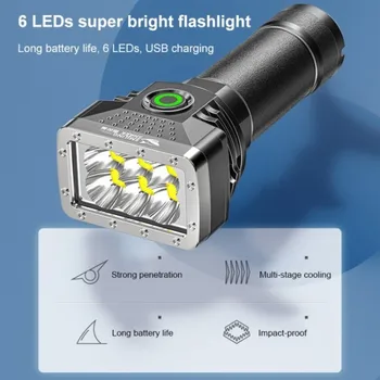 Мощно фенерче фонарик 6 Led висока мощност светлина USB акумулаторна тактическа фенерче 4 режим аварийна къмпинг лампа