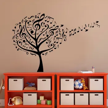Музикални ноти Treble Clef Tree Vinyl Wall Sticker Creative Art Home Decor For Kids Room Classroom Decals Melody Musical Mural S090