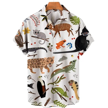 Мъжка хавайска риза с къс ръкав Риза за винтидж дрехи с животински принт Мъжка ежедневна мода плажна извънгабаритна риза Унисекс 5xl