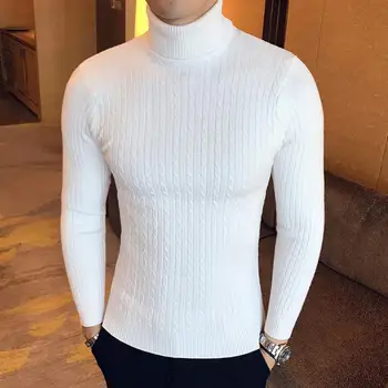 Нов плътен цвят дълъг ръкав плетен пуловер All-съвпадащи Поло обрат мъже пуловер пуловер за есен зима 2021 плюс размер