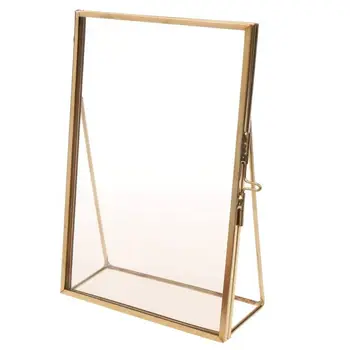 Обикновена старинна правоъгълна свободностояща прозрачна стъклена рамка за домашна декорация - златна, 15.2 x 20.3 cm