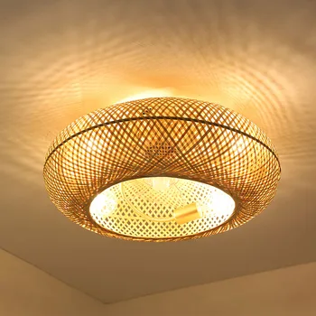 Осветление на вентилатора на тавана Вентилатор от бамбук от ратан Невидими остриета Кухня Спалня Вентилатор Светлини Таванна лампа Инверторен вентилатор Дистанционно управление