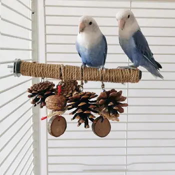 Папагал естествени дървени стоящи кацалки тъкане юта канап стоящи полюс птица дъвчене играчка клетка аксесоари