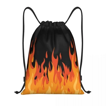 Персонализирана голяма огнена оранжева пламъкова чанта за шнур за тренировка йога раници жени мъже реколта изгаряне пламък спорт фитнес Sackpack
