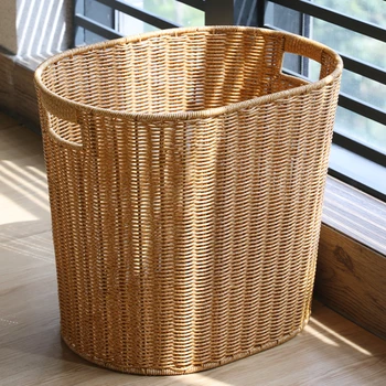 Пластмасова имитация ратан играчка кошница ръчно тъкани пране кошница многофункционални кошница за съхранение кухи дизайн баня съхранение