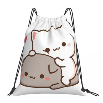 праскова седи на Goma Mochi праскова котка шнур чанти раници чанти плат чанти плат торбичка по поръчка раница