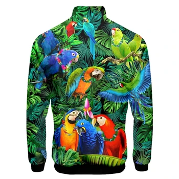 Птица животински листа папагал плюс размер мода печат яке мъже дълъг ръкав яке печат палто Hombre Ropa нов висококачествен суитчър