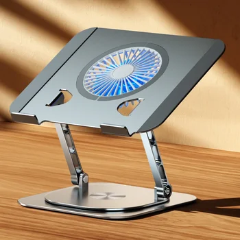 Сгъваема охлаждаща поддръжка 360 въртяща се стойка за таблет Държач алуминиева сплав с повдигане на вентилатора за 10-17.3 инчов MacBook iPad