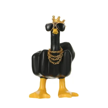 Смешни черна патица смола фигурка орнамент с очила огърлица среден пръст патица скулптура статуя занаяти дома декорация подаръци