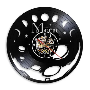 Фаза на Луната Винил запис безшумен кварцов стенен часовник Space Moon Home Декор Небесен лунен модерен дизайн висящ часовник подарък