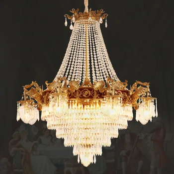 Френска кристална медна висулка лампа Villa Hotel Duplex висок таван куполно осветление Европейски хол меден месингов полилей