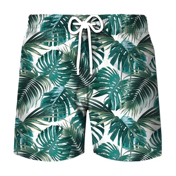 Хавайски стил тропически растения 3d печат летни мъжки шорти бързо сухи плувни шорти случайни плажни панталони извънгабаритни мъжки дрехи