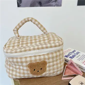 четки торбичка случай сладък голям капацитет мечка цип памук грим чанта измиване чанта жени козметична чанта за съхранение чанта